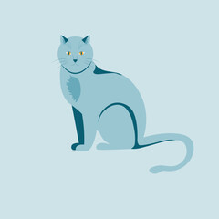 Blue Cat with Yellow Eyes, Premium Vector