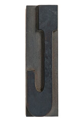Isolated vintage antique wood letterpress type capital J