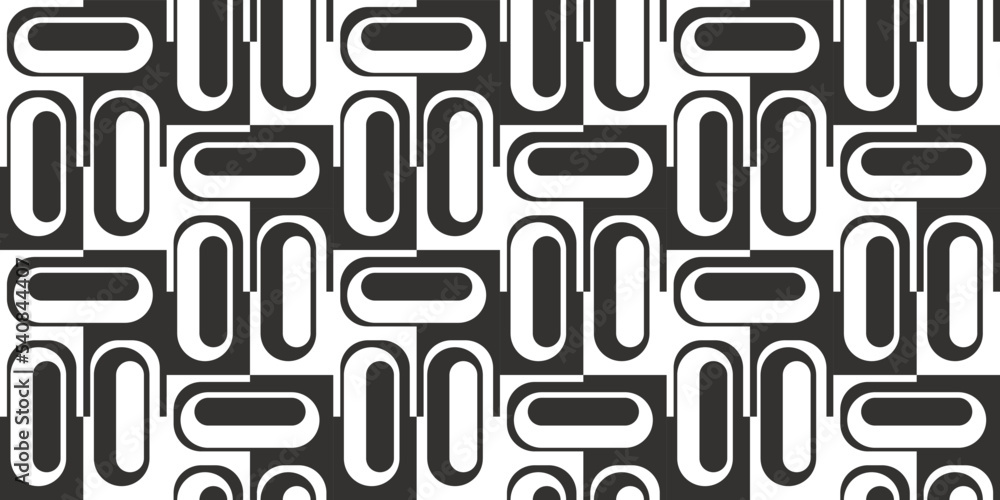 Poster Black and white tiles made from vertical and horizontal tiles. Vector with simple rounded tiles, seamless simple texture design.
