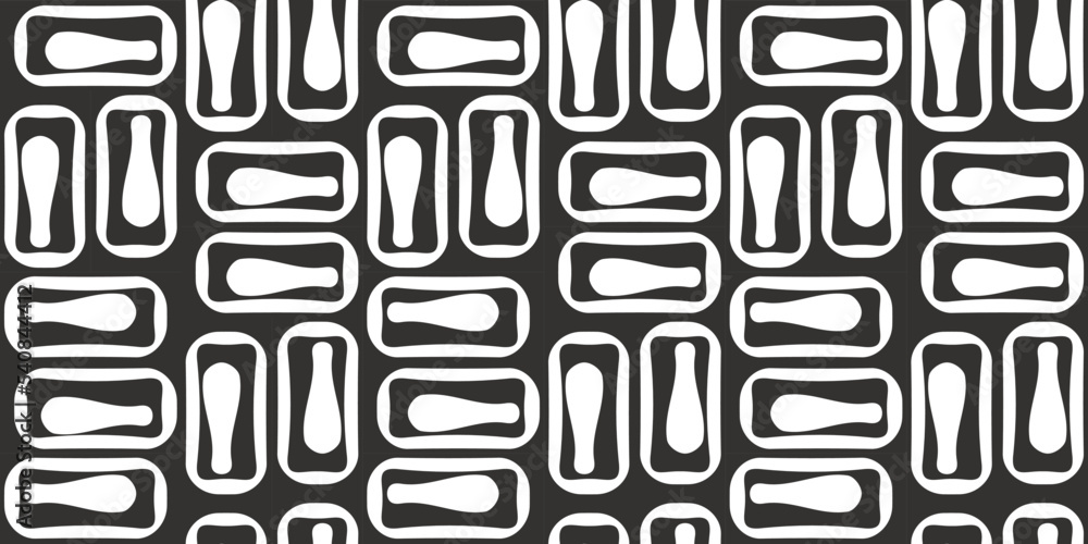 Poster Tile black and white from the shapes of bottles or skittles. Vector with horizontal and vertical seamless tiles.
