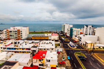 aereal view from a city in front of the sea in cloudy day, boca del rio veracruz 