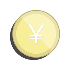 Yen Japan currency symbol coin cartoon object on white background, vector illustration