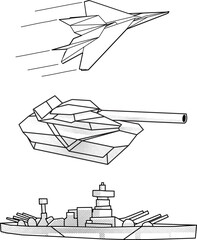 Origami Military Vehicles Boat Tank Plane Jet Vector Illustration Design