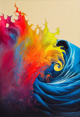 Abstract wave painting, with splashes of paint