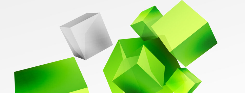 3d cubes vector abstract background. Composition of 3d square shaped basic geometric elements. Trendy techno business template for wallpaper, banner, background or landing