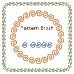 Ancient meander style set. Seamless Brush for create Greek antique patterns, round and square frames isolated on a white background Ornament for decorative tiles