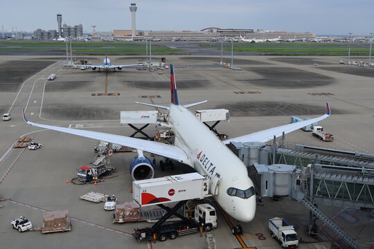 Delta DL276 from Tokyo to Detroit at Haneda Airport in Tokyo, Japan. August 24, 2022