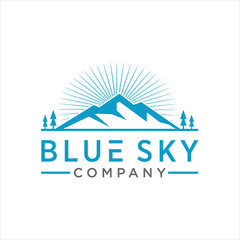 blue sky mountain logo design template