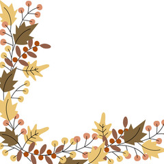Corner frame border from autumn plants in trendy shades. Copyspace. Template for lettering