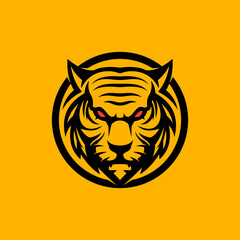 Angry tiger head logo icon in simple tribal line art style. Sport team mascot logo template.
