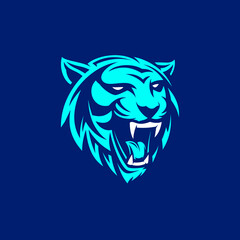 Roaring angry tiger head logo icon. Sport team mascot logo template.
