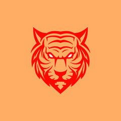 Angry tiger head logo icon with red oriental color. Sport team mascot logo template.