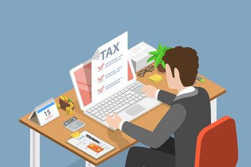 3D Isometric Flat Vector Conceptual Illustration of Tax , Financial Consulting and Financial Administration