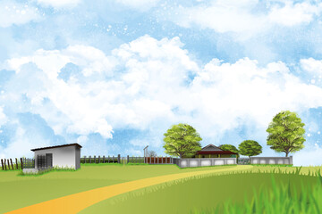 Obraz premium Farm, panorama landscape, vector background