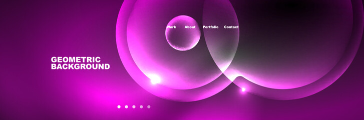 Shiny neon circles and bubbles, dark abstract background with blurred magic neon light, wallpaper design