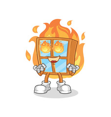 Obraz premium window on fire mascot. cartoon vector