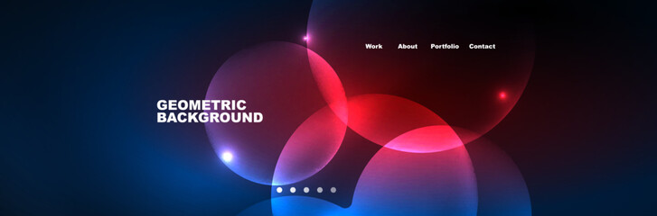 Shiny neon circles and bubbles, dark abstract background with blurred magic neon light, wallpaper design
