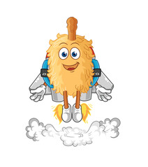 feather duster with jetpack mascot. cartoon vector