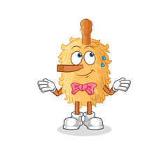 feather duster lie like Pinocchio character. cartoon mascot vector