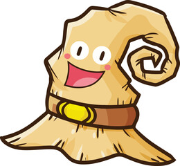 Cute light brown witch hat character laughing