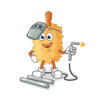 Feather Duster Welder Mascot. Cartoon Vector