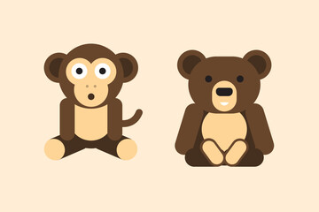 Obraz na płótnie Canvas cute brown monkey. Safari jungle animal vector. Illustration of forest animals.