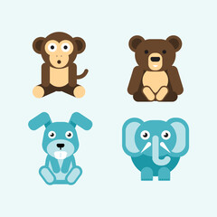Cute wild animals including monkeys, bears, rabbits and elephants. Safari jungle animal vector. Woodland animal illustration.