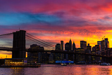 Brooklyn Bridge and Manhattan at sunset