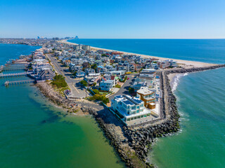 Longport Point aerial view with Atlantic City at the background, Longport, New Jersey NJ, USA. Longport is the southernmost town of Absecon Island.  © Wangkun Jia