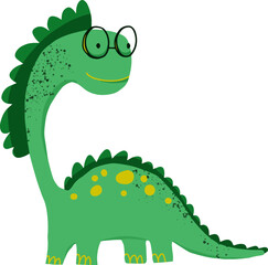 Vector hand drawn green dinosaur with glasses