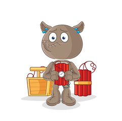 tapir holding dynamite character. cartoon mascot vector
