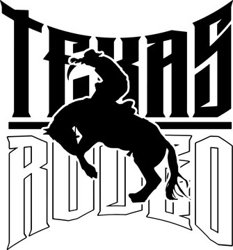 texas cowboy illustration design riding a rodeo wild horse