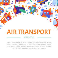 Colorful Planes and Aircraft with Wing and Propeller Square Cover Card Vector Template