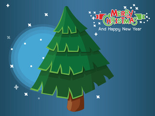 Christmas Tree vector with Merry Christmas text effects on a dark blue background. Vector illustration