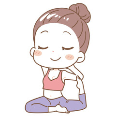 Illustration of a woman doing yoga, full body view.