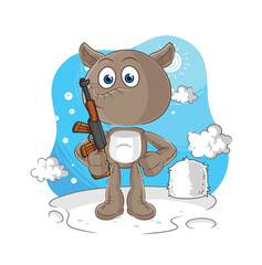 tapir soldier in winter. character mascot vector - obrazy, fototapety, plakaty