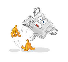 concrete brick slipped on banana. cartoon mascot vector