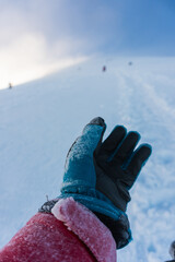 a mountaineer's glove frozen in the pico de orizaba volcano