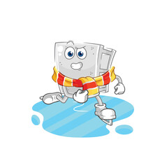 concrete brick ice skiing cartoon. character mascot vector