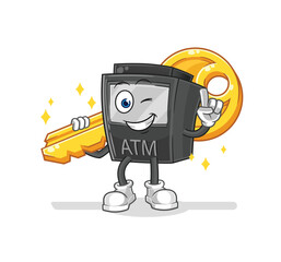 ATM machine carry the key mascot. cartoon vector