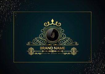 Letter J Gold Luxury Crown Logo Concept, Royal Premium Logo Template Vector.