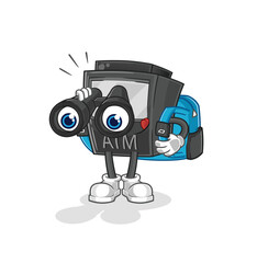 ATM machine with binoculars character. cartoon mascot vector