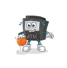 ATM machine dribble basketball character. cartoon mascot vector