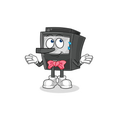 ATM machine lie like Pinocchio character. cartoon mascot vector