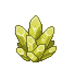 An 8-bit retro-styled pixel-art illustration of a yellow glowing crystal cluster.