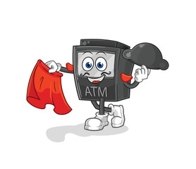 ATM machine matador with red cloth illustration. character vector