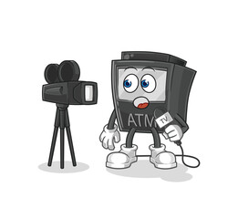 ATM machine tv reporter cartoon. cartoon mascot vector