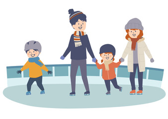 スケートを楽しむ家族のイラスト