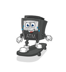 ATM machine riding skateboard cartoon character vector