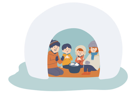 family inside igloo, winter scene, cartoon style clip art preview
